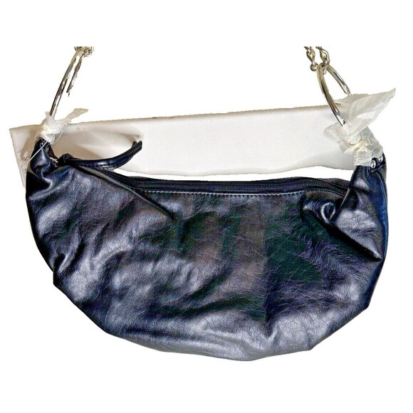 Vegan Leather Black Banana Shoulder Hobo Bag Chain Handle 14x7 - Picture 1 of 10